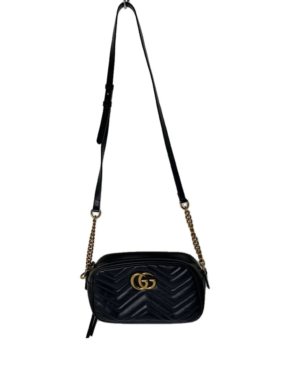 Gucci Chain Shoulder Bag GG Marmont Quilted Leather Black